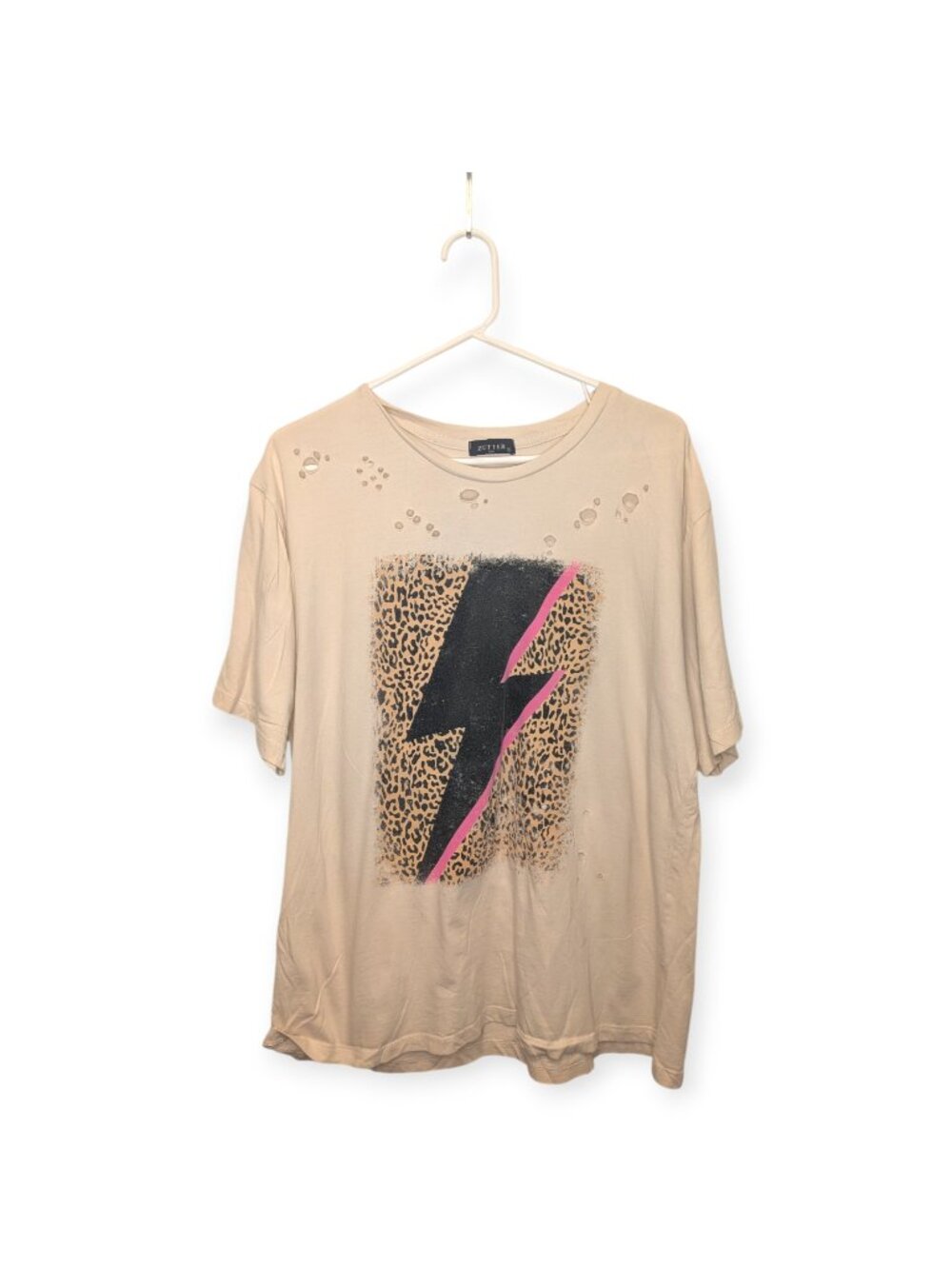 Zutter Women's T-shirt Beige/Ivory Distressed Holes Cheetah Print Size XL